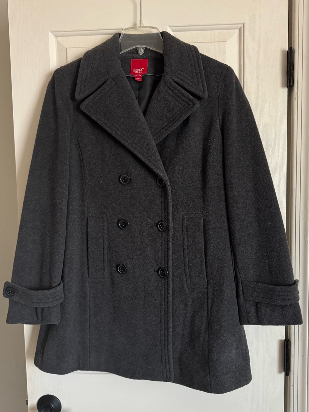 Esprit Charcoal 80% Wool Double-Breasted Coat – Women’s Size XL